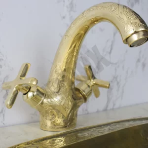 Brass Bathroom Faucets With Antique Engraved Design