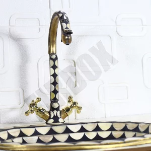 Bathroom Faucet with Two cross Handles Faucet made of Unlacquered Brass