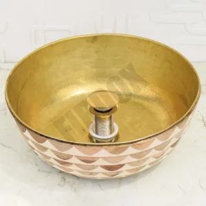 Solid unlacquered brass Vessel Sink, Bathroom Sink made of brass and Carmen Resin