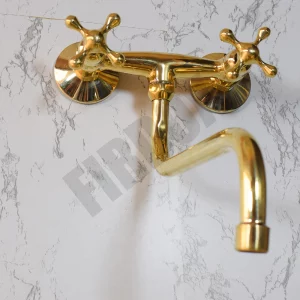 Unlacquered Brass Faucet With brass simple Handles, Brass Wall Mount Faucet