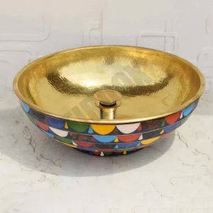 Unlacquered Brass Vessel Sink, Bathroom sink created with Brass and a Resin finish, Brass wash basin