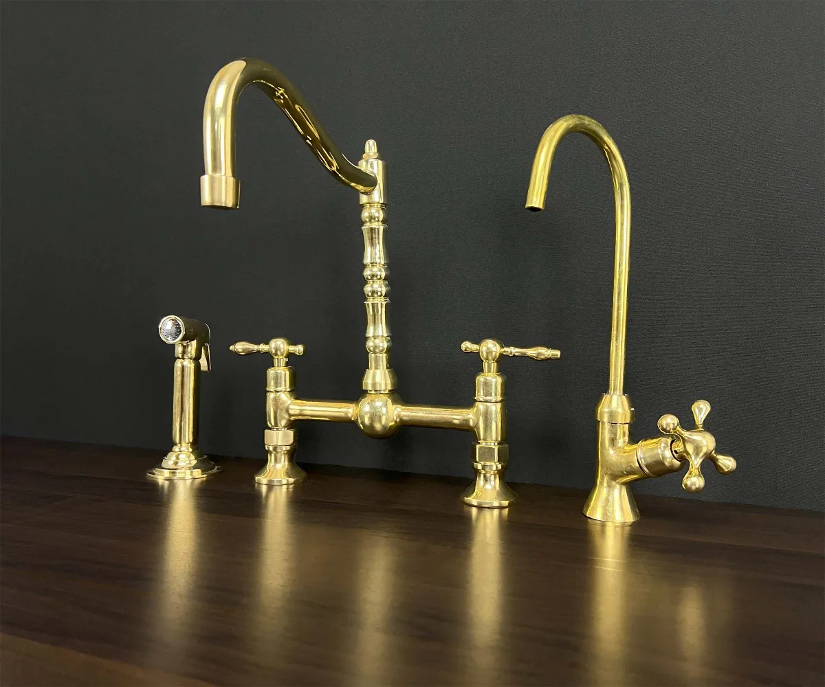 Brass Bridge Faucet - Unlacquered Brass Bridge Kitchen Faucet