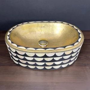 Brass Vessel Sink Studded with Bone and Resin