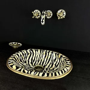 Zebra Sink in Unlacquered Brass, Resin, and Bone - Handcrafted by FirDox