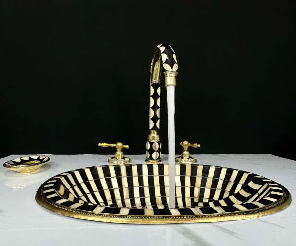 Moroccan Brass and Resin Faucet with Sink - Striking Black Resin and Bone